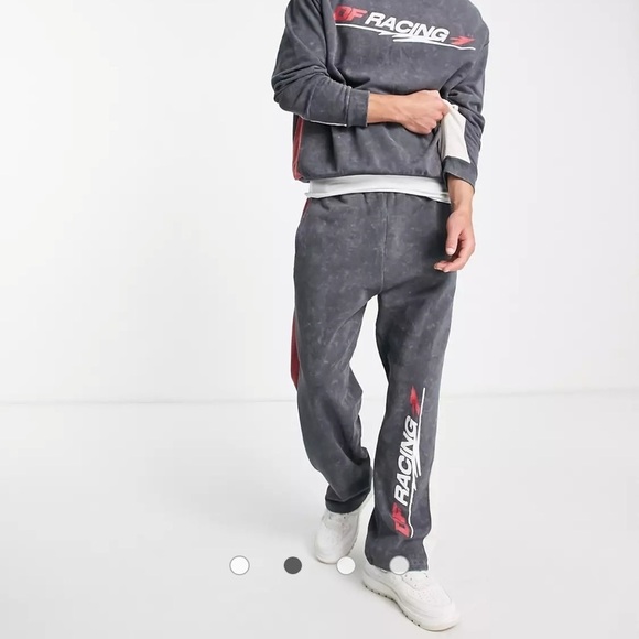 NWOT asos design DF racing gray, red, cream sweat pants B55 - Picture 2 of 9